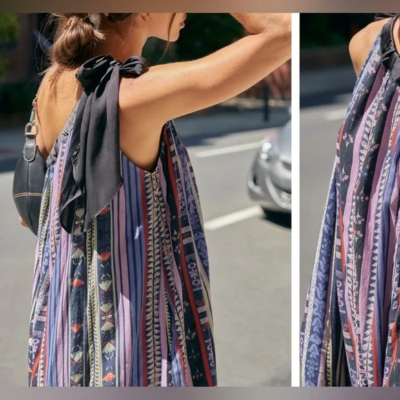 NWOT Free People Tova Maxi Dress - deep ocean combo - large - Picture 4 of 9